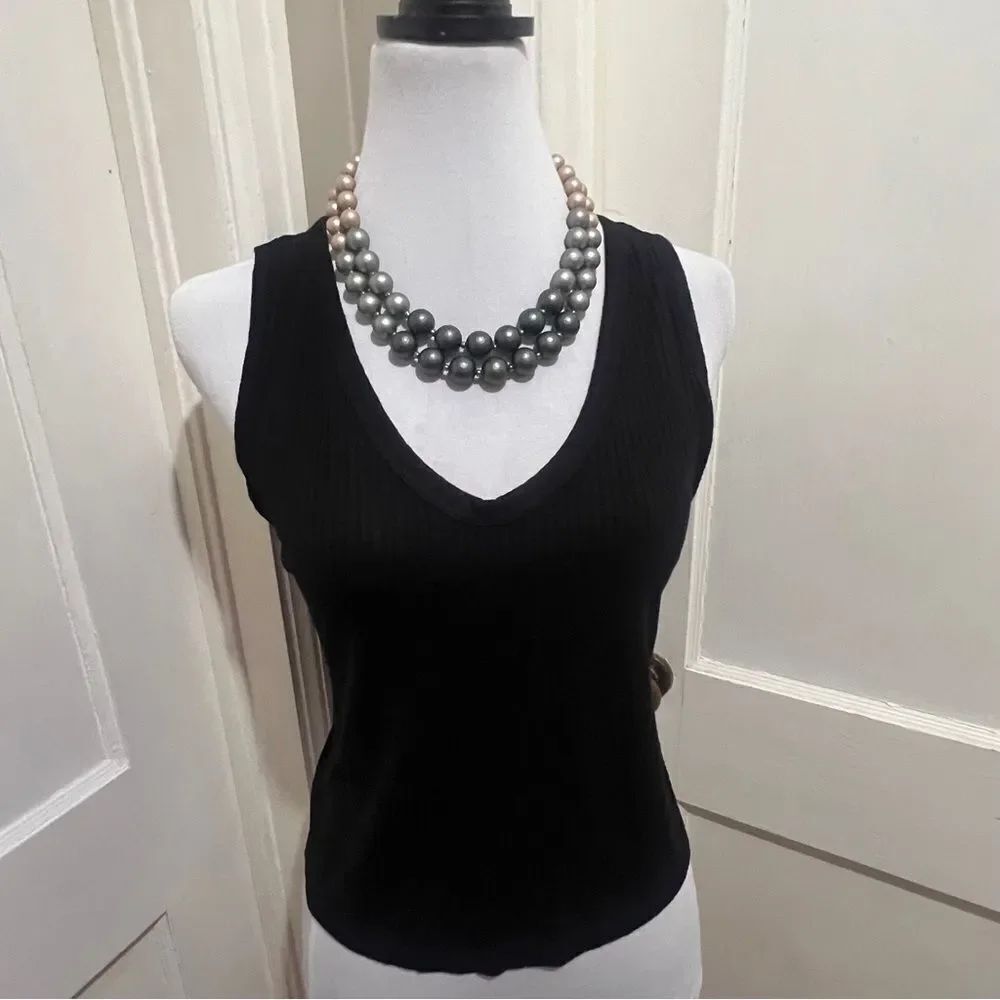 Rachel Roy Black Ribbed V-Neck Tank Top Women's X-Large